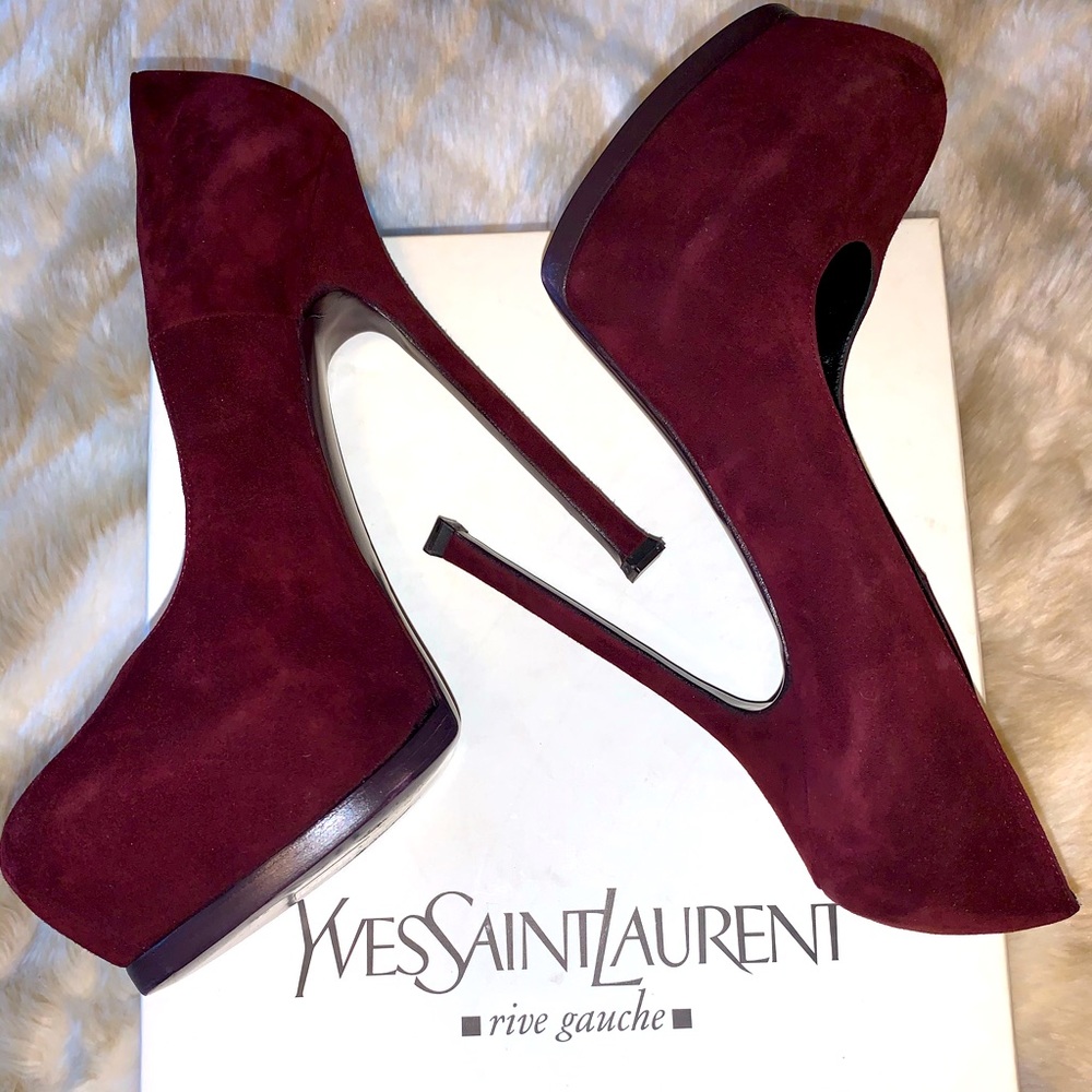 YSL Tribtoo High Heel Pumps Sz 39.5 Bordeaux Suede